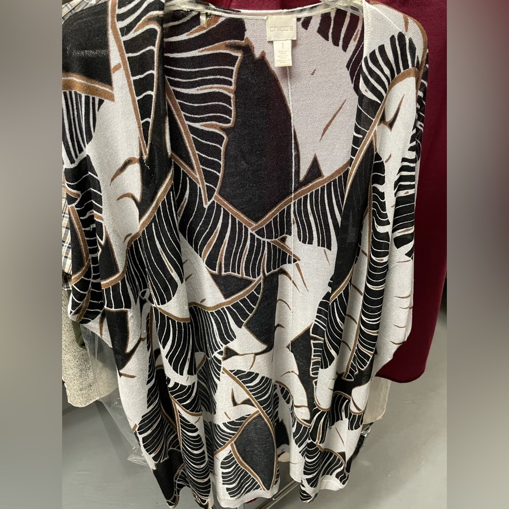 Chico's Black and Brown Leaf Print Tunic Top